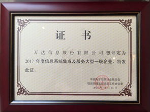 萬(wàn)達(dá)信息股份再獲信息系統(tǒng)集成及服務(wù)大型一級(jí)企業(yè)證書(shū)，彰顯行業(yè)領(lǐng)先地位